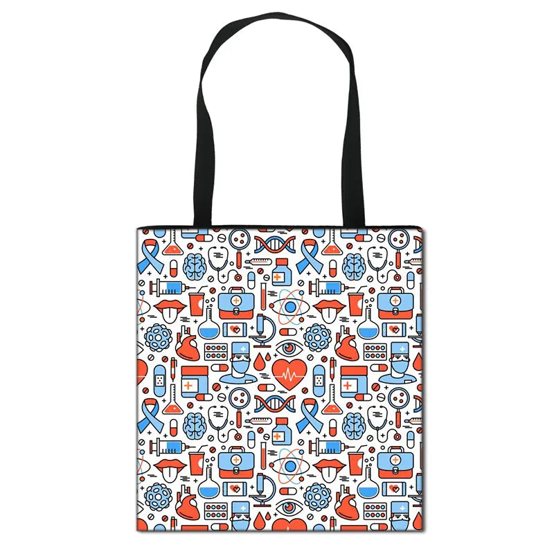 Thank You Doctor & Nurse Women Totes Nurse Angel with Wings Fashion Handbag Girls with Crown Canvas Shoulder Bag Shopping Bags