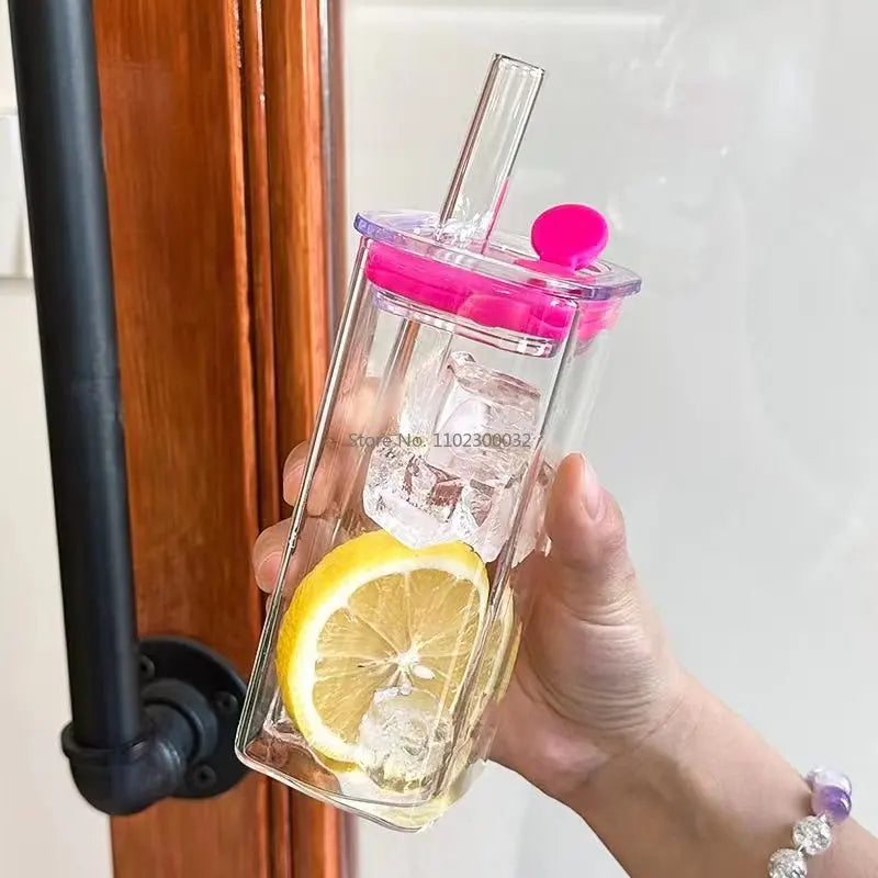 Glass with Large Straw Heat Resistant Water Cups