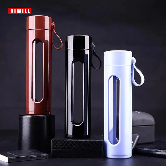 AIWILL Glass Water Bottle Portable double office cup