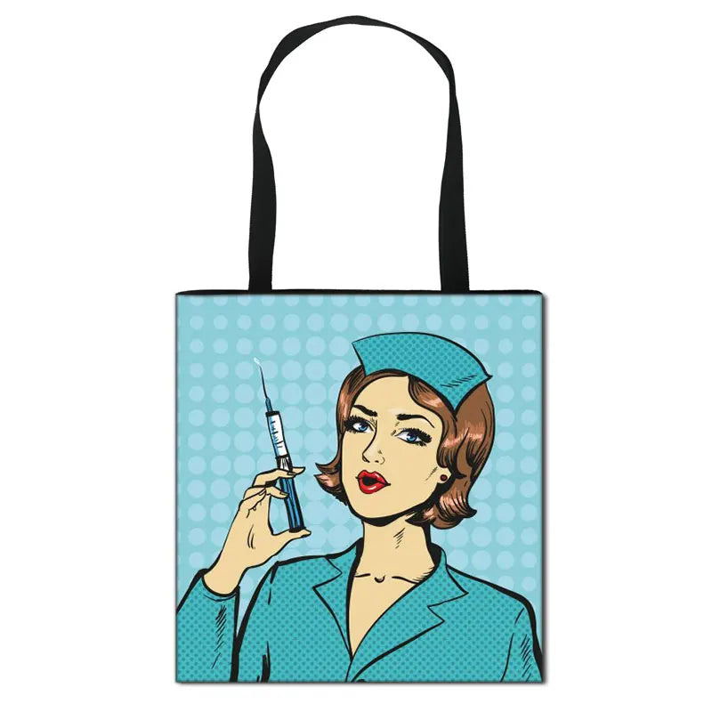 Thank You Doctor & Nurse Women Totes Nurse Angel with Wings Fashion Handbag Girls with Crown Canvas Shoulder Bag Shopping Bags