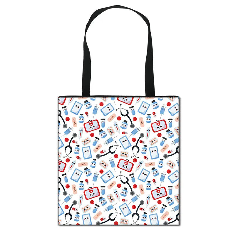 Thank You Doctor & Nurse Women Totes Nurse Angel with Wings Fashion Handbag Girls with Crown Canvas Shoulder Bag Shopping Bags