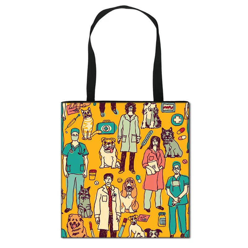 Thank You Doctor & Nurse Women Totes Nurse Angel with Wings Fashion Handbag Girls with Crown Canvas Shoulder Bag Shopping Bags