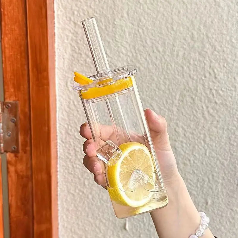 Glass with Large Straw Heat Resistant Water Cups