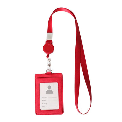 PU Leather Badge Holder with Retractable Lanyard ID Card Holder