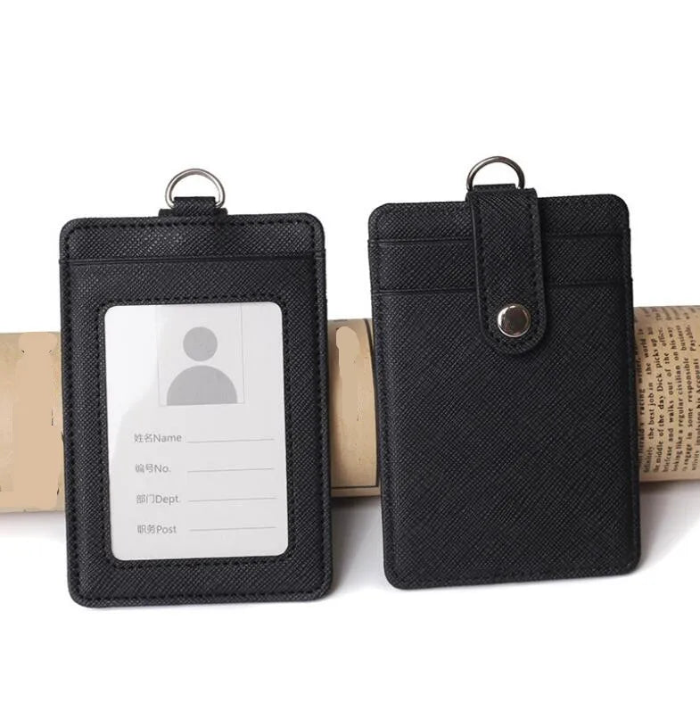 PU Leather Badge Holder with Retractable Lanyard ID Card Holder