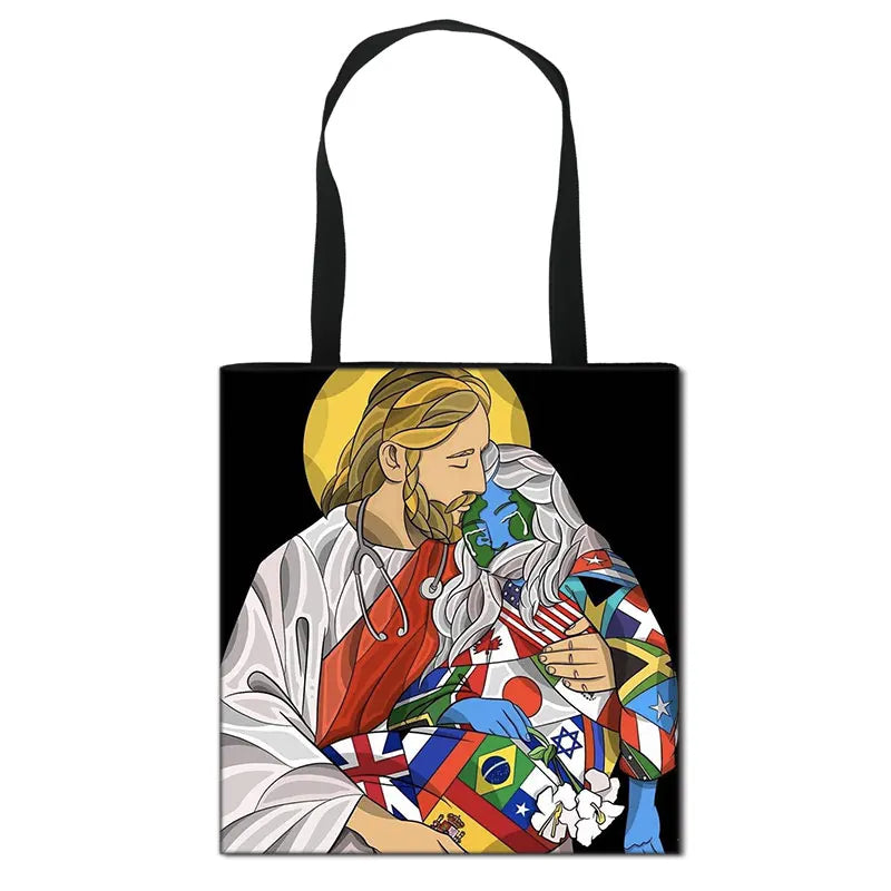 Thank You Doctor & Nurse Women Totes Nurse Angel with Wings Fashion Handbag Girls with Crown Canvas Shoulder Bag Shopping Bags