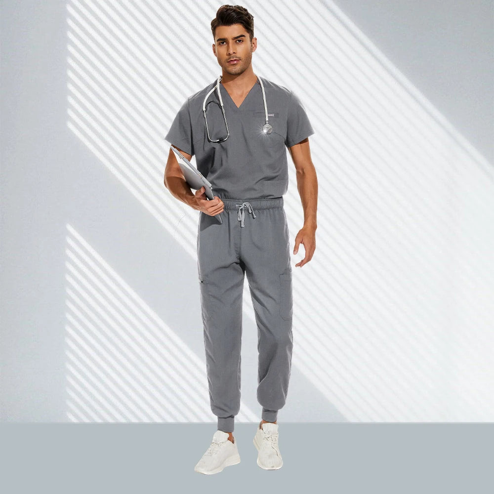 Hospital Doctor Nursing Set Unisex Casual Jogger Suits Short Sleeved V-neck