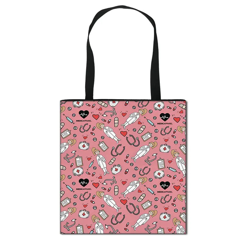 Thank You Doctor & Nurse Women Totes Nurse Angel with Wings Fashion Handbag Girls with Crown Canvas Shoulder Bag Shopping Bags