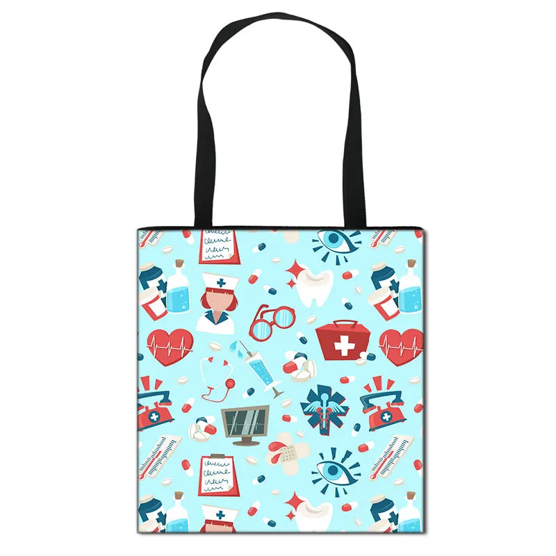Thank You Doctor & Nurse Women Totes Nurse Angel with Wings Fashion Handbag Girls with Crown Canvas Shoulder Bag Shopping Bags
