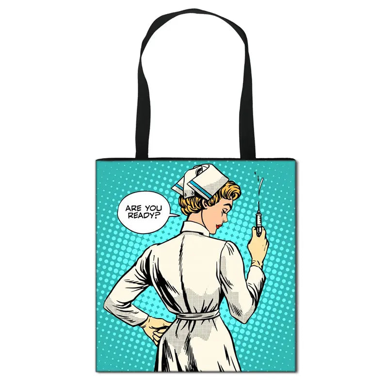 Thank You Doctor & Nurse Women Totes Nurse Angel with Wings Fashion Handbag Girls with Crown Canvas Shoulder Bag Shopping Bags