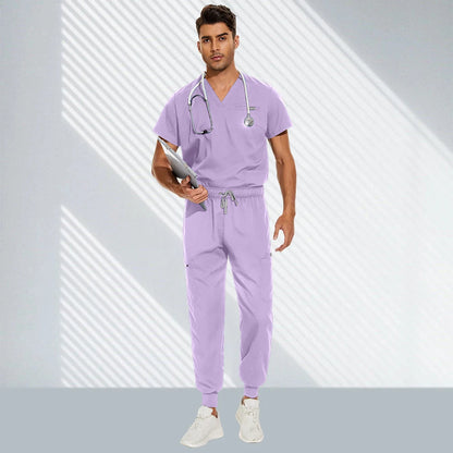 Hospital Doctor Nursing Set Unisex Casual Jogger Suits Short Sleeved V-neck