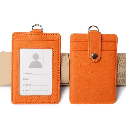 PU Leather Badge Holder with Retractable Lanyard ID Card Holder