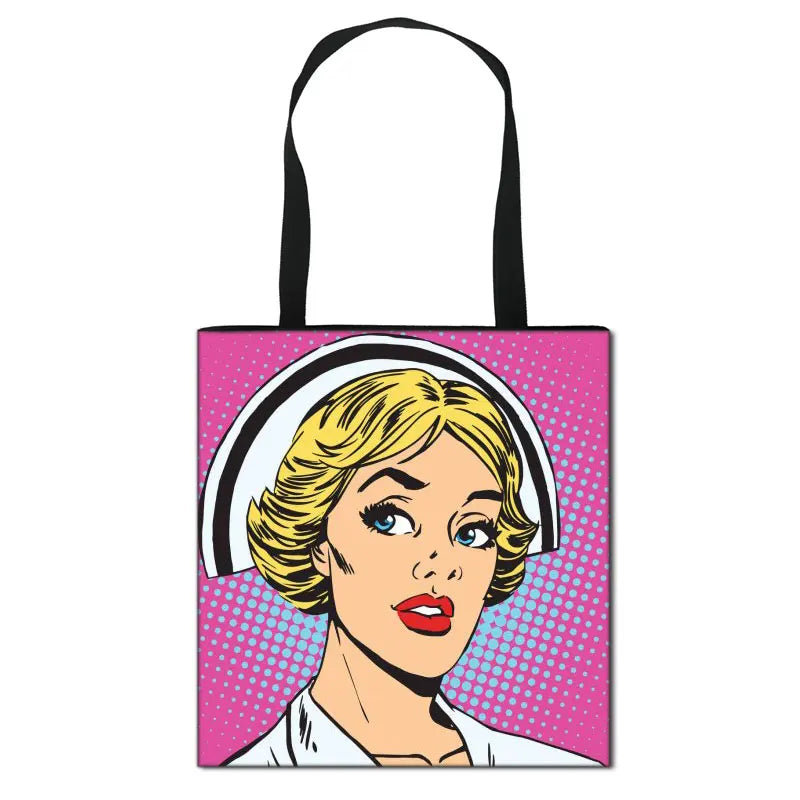 Thank You Doctor & Nurse Women Totes Nurse Angel with Wings Fashion Handbag Girls with Crown Canvas Shoulder Bag Shopping Bags