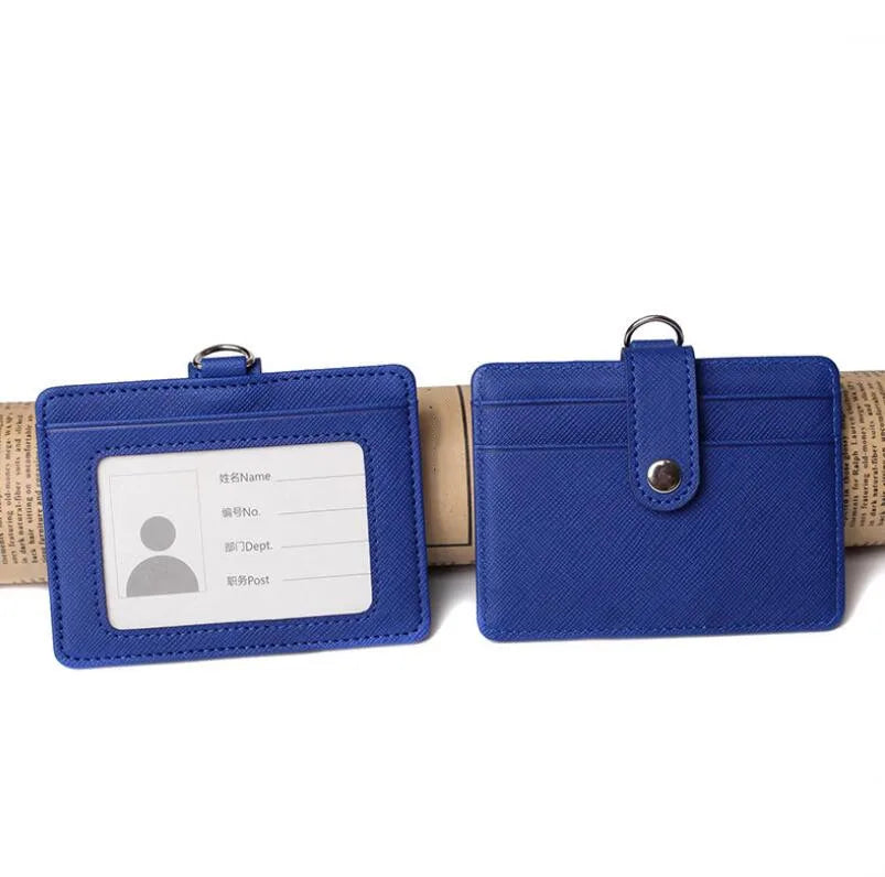 PU Leather Badge Holder with Retractable Lanyard ID Card Holder