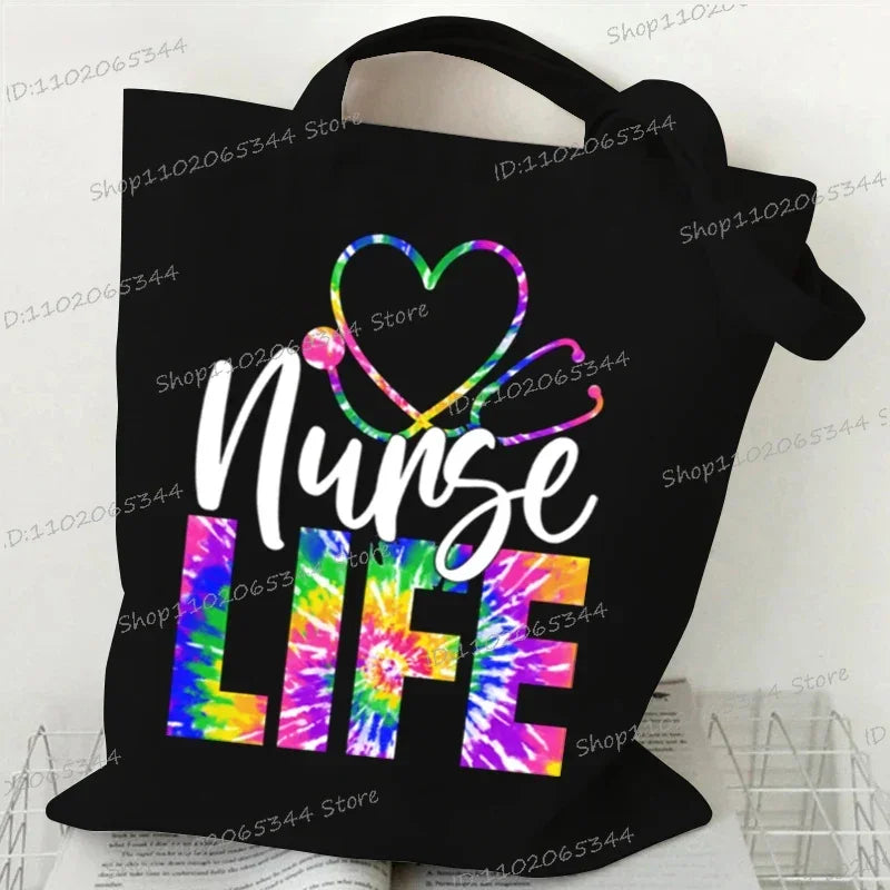 Nurse Life Women's Handbags Leopard Print Stethoscope Letters Canvas Tote Bags Fashion Shopping Bag Medicine Nurse Shoulder Bags