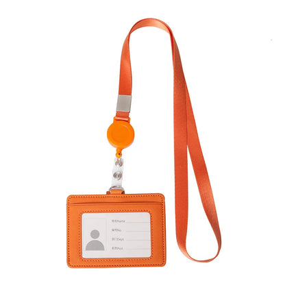 PU Leather Badge Holder with Retractable Lanyard ID Card Holder