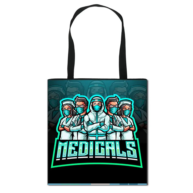 Thank You Doctor & Nurse Women Totes Nurse Angel with Wings Fashion Handbag Girls with Crown Canvas Shoulder Bag Shopping Bags