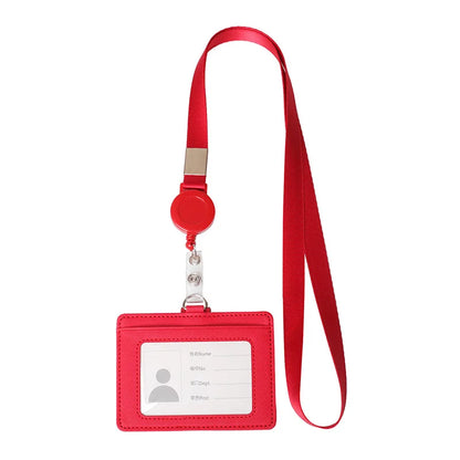 PU Leather Badge Holder with Retractable Lanyard ID Card Holder