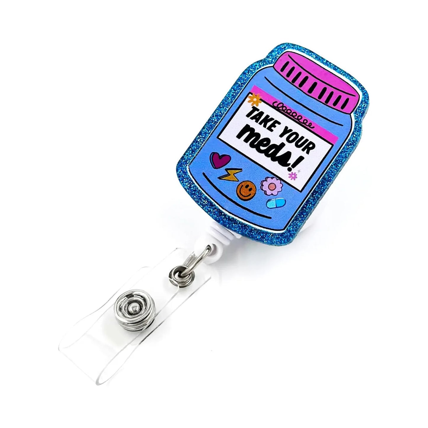 Glitter Acrylic Retractable Nurse Badge Reel