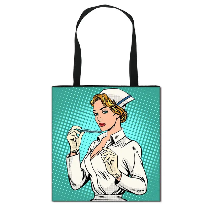 Thank You Doctor & Nurse Women Totes Nurse Angel with Wings Fashion Handbag Girls with Crown Canvas Shoulder Bag Shopping Bags