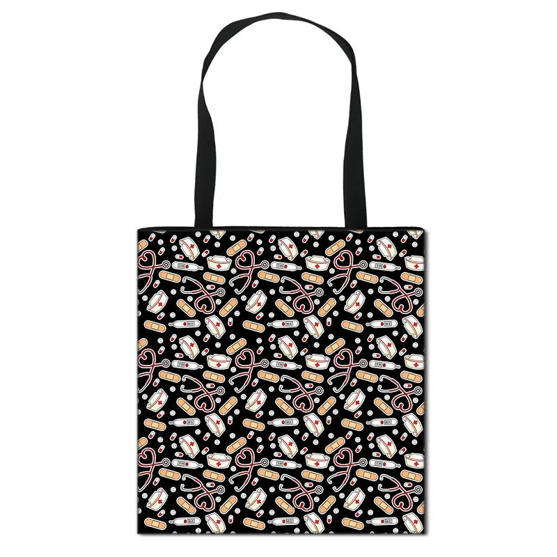Thank You Doctor & Nurse Women Totes Nurse Angel with Wings Fashion Handbag Girls with Crown Canvas Shoulder Bag Shopping Bags