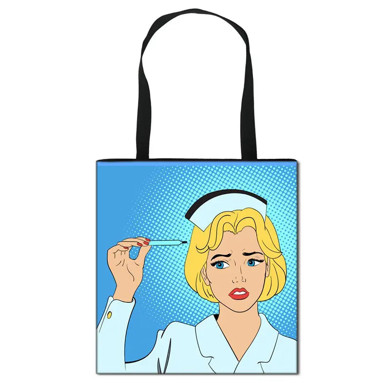 Thank You Doctor & Nurse Women Totes Nurse Angel with Wings Fashion Handbag Girls with Crown Canvas Shoulder Bag Shopping Bags