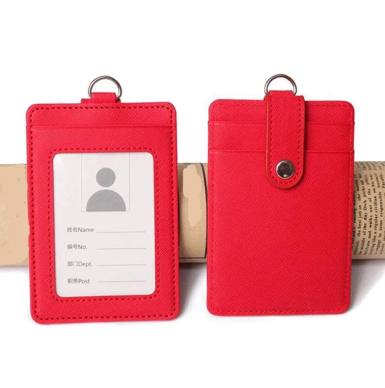 PU Leather Badge Holder with Retractable Lanyard ID Card Holder