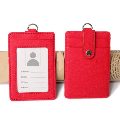 PU Leather Badge Holder with Retractable Lanyard ID Card Holder