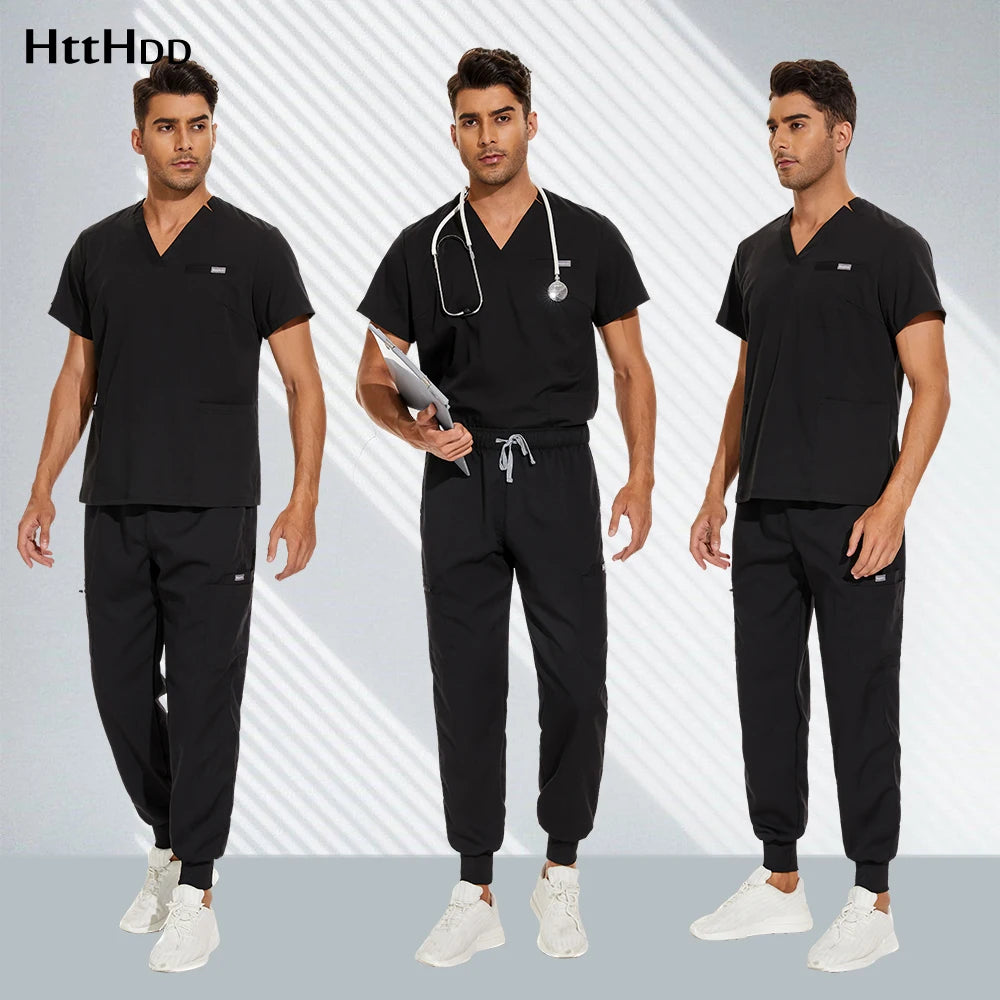 Hospital Doctor Nursing Set Unisex Casual Jogger Suits Short Sleeved V-neck