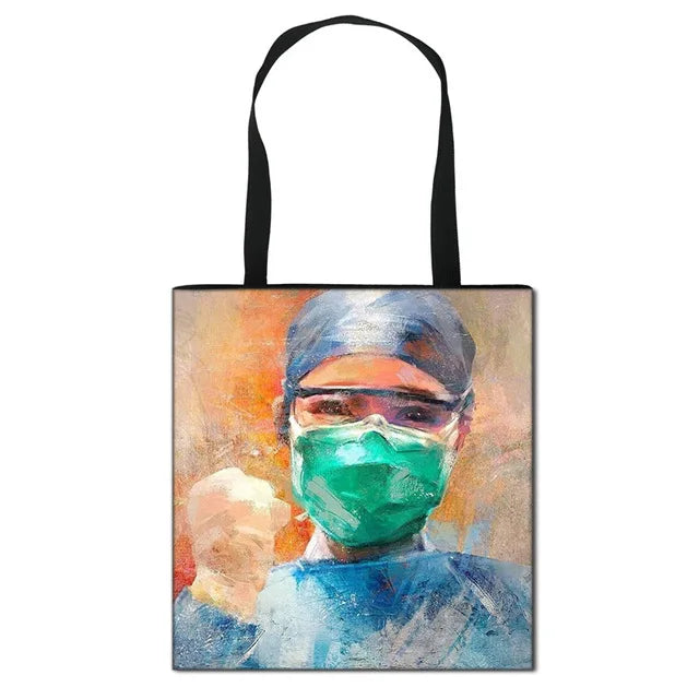 Thank You Doctor & Nurse Women Totes Nurse Angel with Wings Fashion Handbag Girls with Crown Canvas Shoulder Bag Shopping Bags