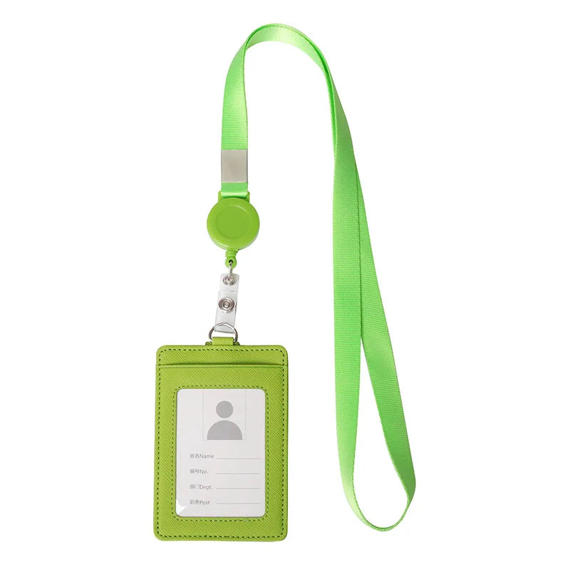 PU Leather Badge Holder with Retractable Lanyard ID Card Holder