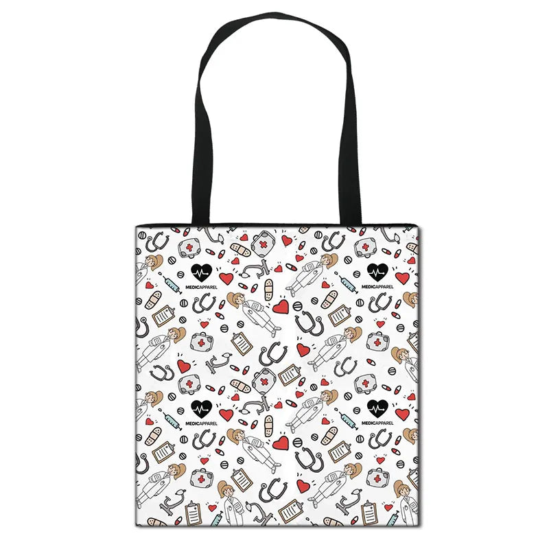 Thank You Doctor & Nurse Women Totes Nurse Angel with Wings Fashion Handbag Girls with Crown Canvas Shoulder Bag Shopping Bags
