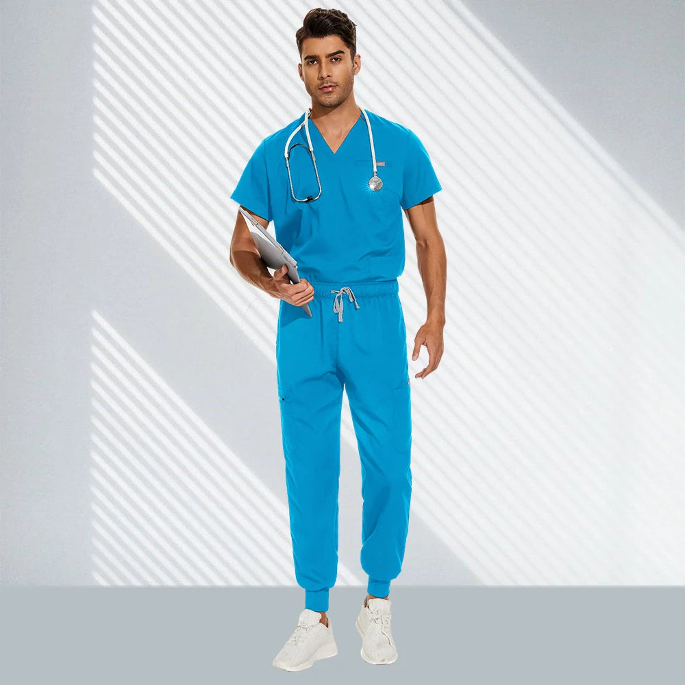 Hospital Doctor Nursing Set Unisex Casual Jogger Suits Short Sleeved V-neck