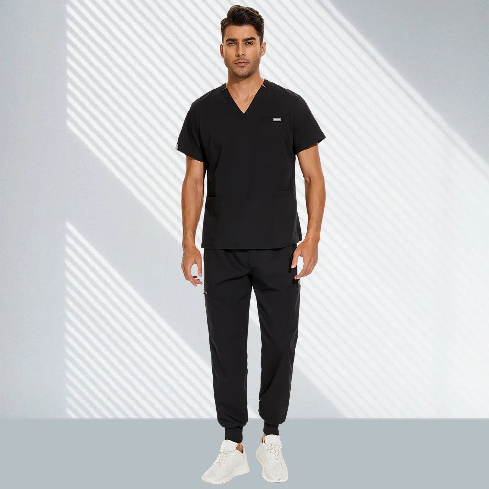 Hospital Doctor Nursing Set Unisex Casual Jogger Suits Short Sleeved V-neck