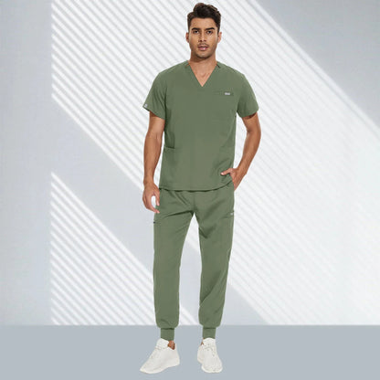 Hospital Doctor Nursing Set Unisex Casual Jogger Suits Short Sleeved V-neck