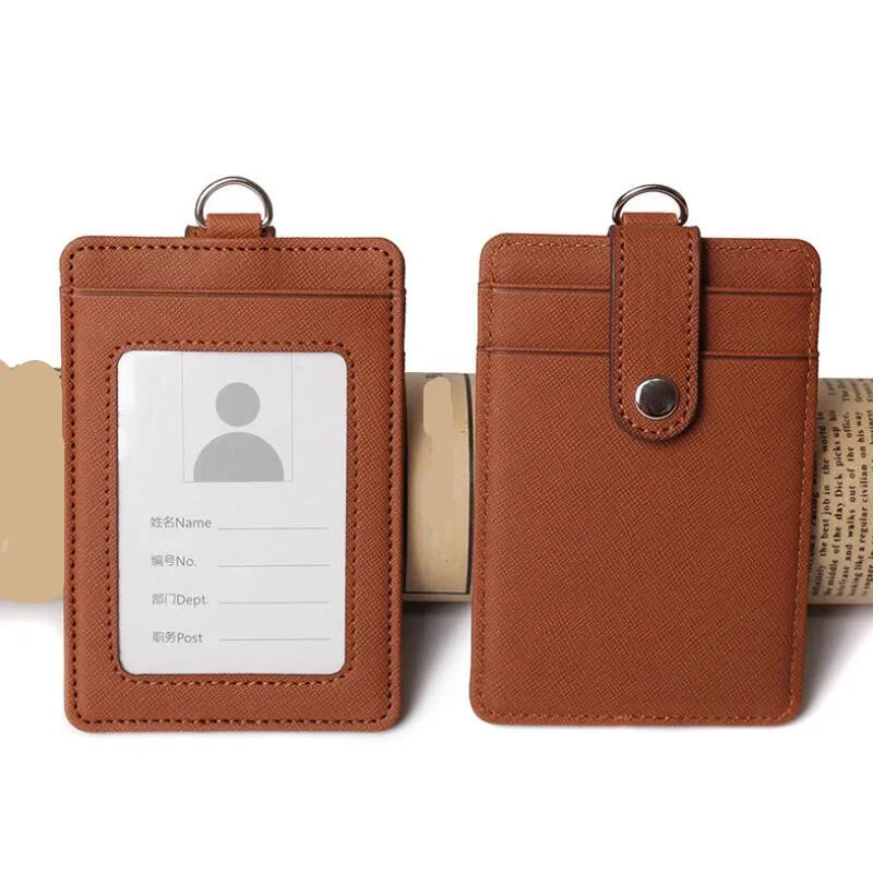 PU Leather Badge Holder with Retractable Lanyard ID Card Holder