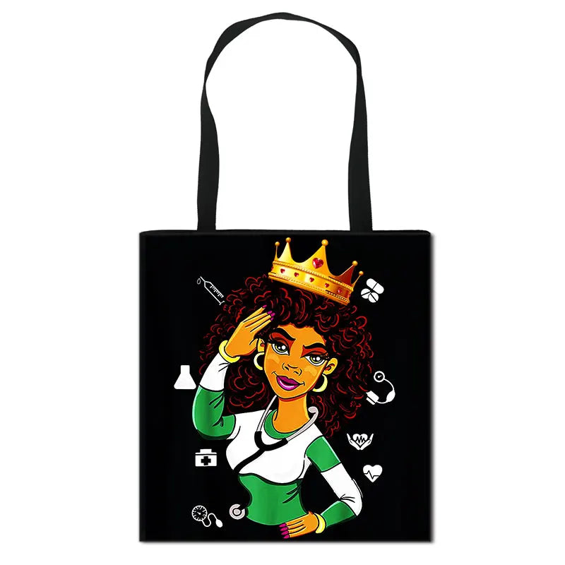 Thank You Doctor & Nurse Women Totes Nurse Angel with Wings Fashion Handbag Girls with Crown Canvas Shoulder Bag Shopping Bags