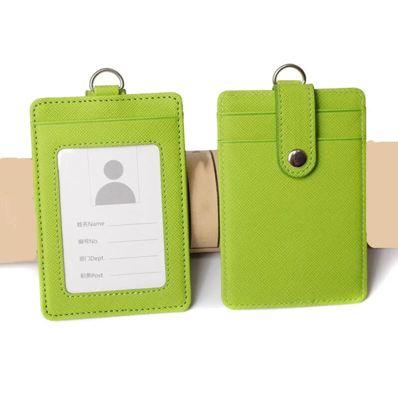 PU Leather Badge Holder with Retractable Lanyard ID Card Holder