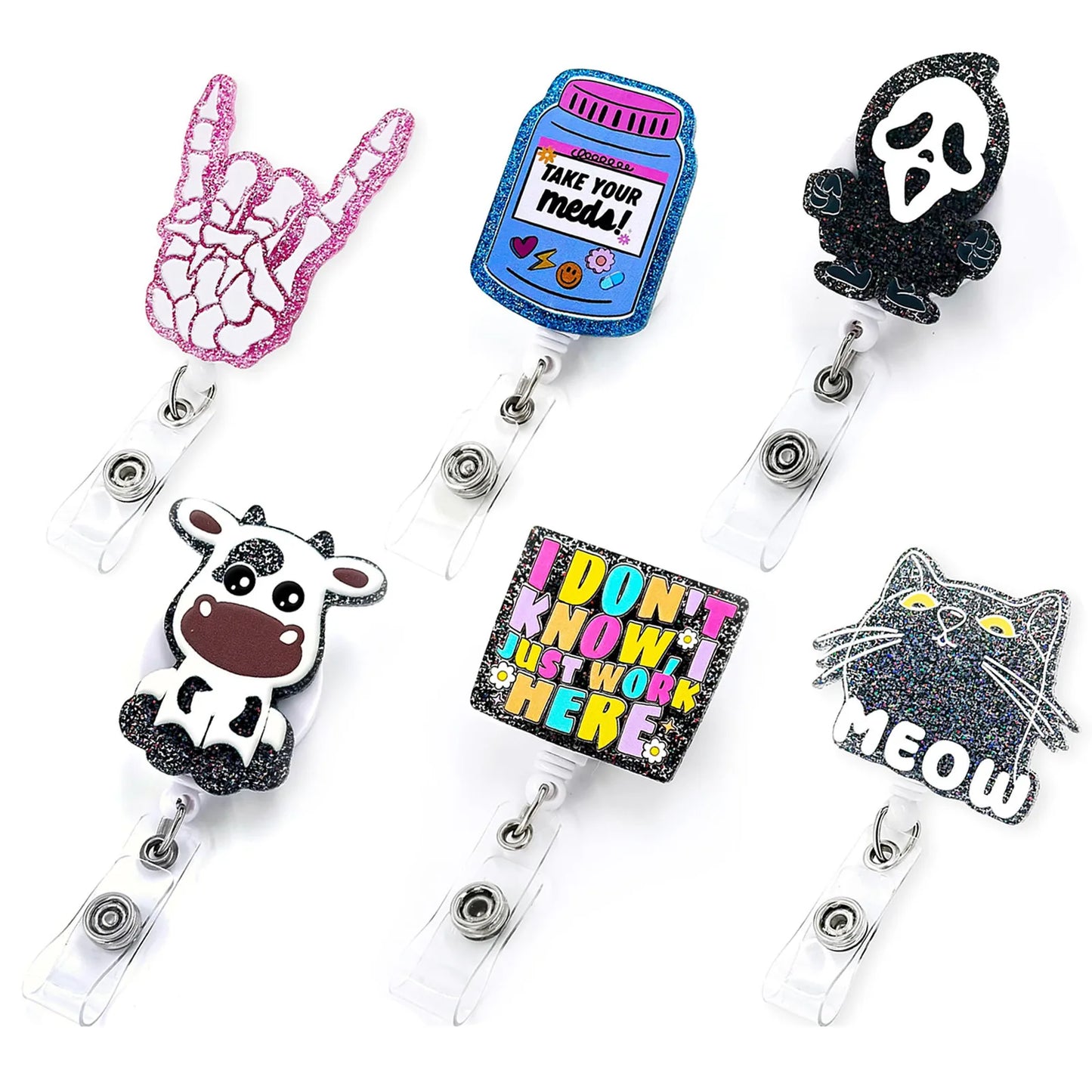 Glitter Acrylic Retractable Nurse Badge Reel