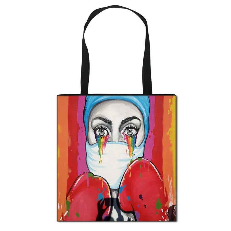 Thank You Doctor & Nurse Women Totes Nurse Angel with Wings Fashion Handbag Girls with Crown Canvas Shoulder Bag Shopping Bags