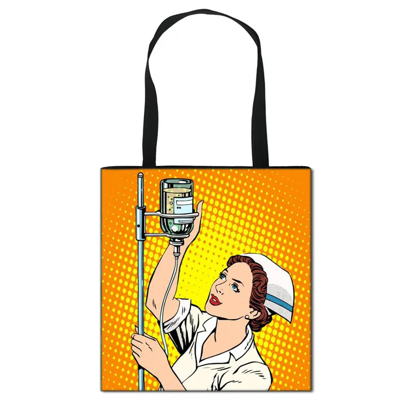 Thank You Doctor & Nurse Women Totes Nurse Angel with Wings Fashion Handbag Girls with Crown Canvas Shoulder Bag Shopping Bags