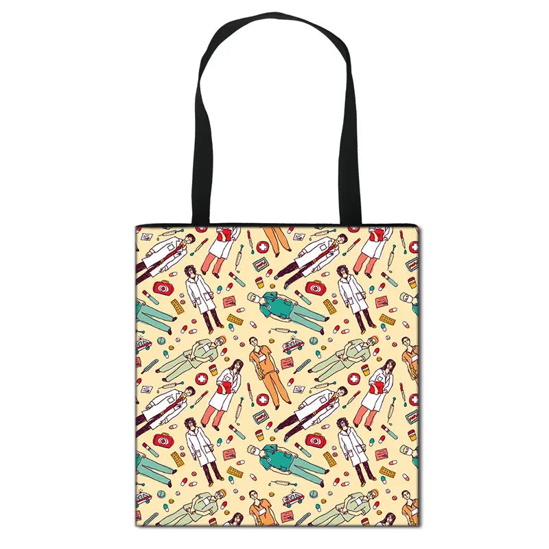 Thank You Doctor & Nurse Women Totes Nurse Angel with Wings Fashion Handbag Girls with Crown Canvas Shoulder Bag Shopping Bags