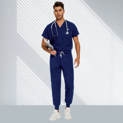 Hospital Doctor Nursing Set Unisex Casual Jogger Suits Short Sleeved V-neck