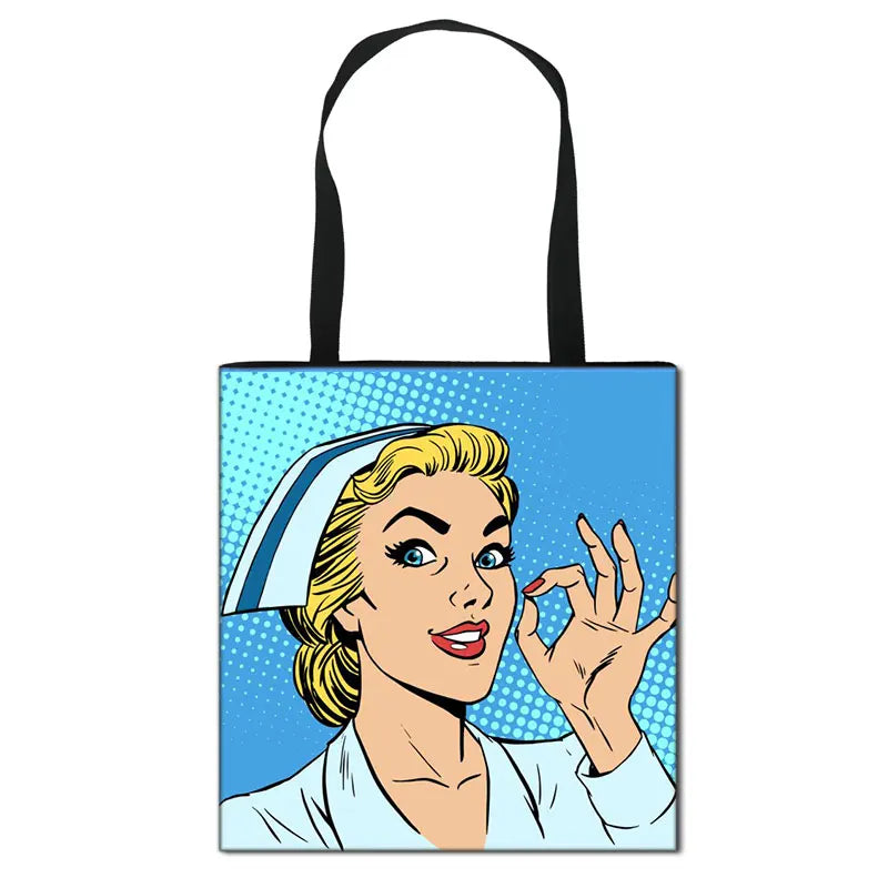 Thank You Doctor & Nurse Women Totes Nurse Angel with Wings Fashion Handbag Girls with Crown Canvas Shoulder Bag Shopping Bags