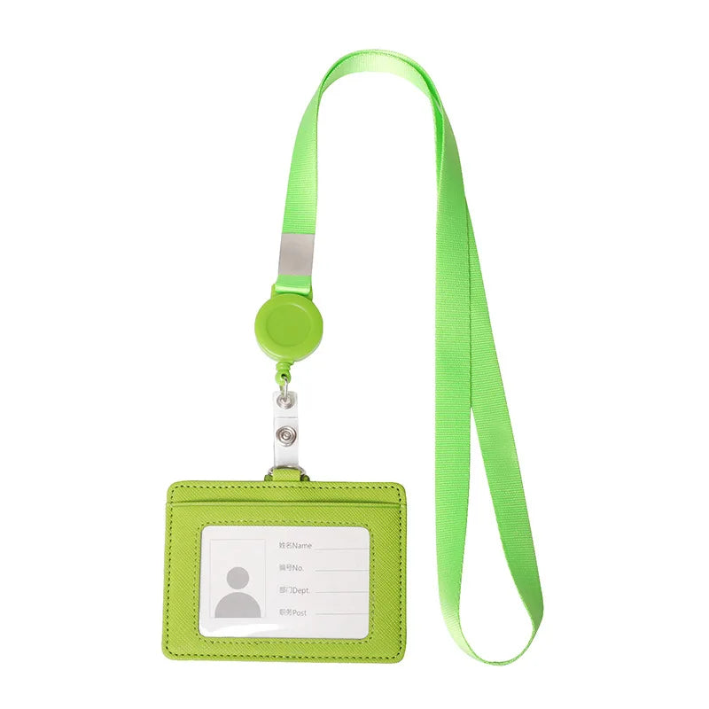 PU Leather Badge Holder with Retractable Lanyard ID Card Holder