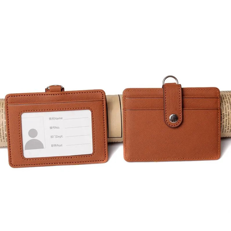 PU Leather Badge Holder with Retractable Lanyard ID Card Holder