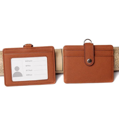 PU Leather Badge Holder with Retractable Lanyard ID Card Holder