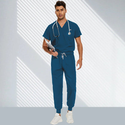 Hospital Doctor Nursing Set Unisex Casual Jogger Suits Short Sleeved V-neck