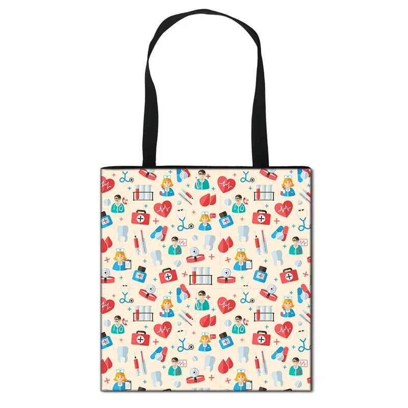 Thank You Doctor & Nurse Women Totes Nurse Angel with Wings Fashion Handbag Girls with Crown Canvas Shoulder Bag Shopping Bags