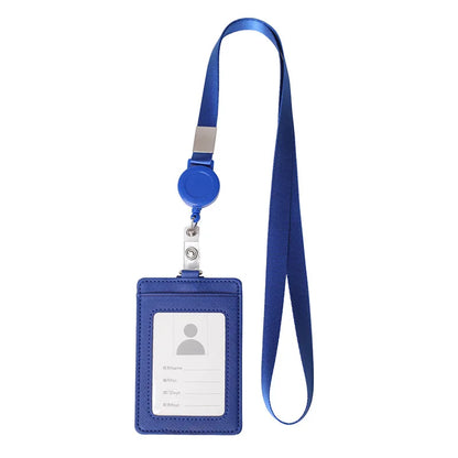 PU Leather Badge Holder with Retractable Lanyard ID Card Holder